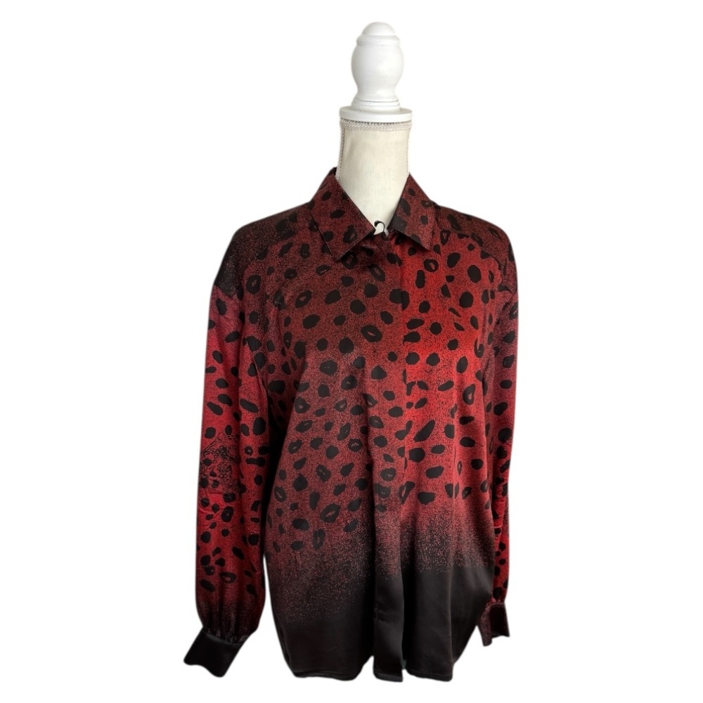 Escada Red and Black Leopard Print Silk Blouse